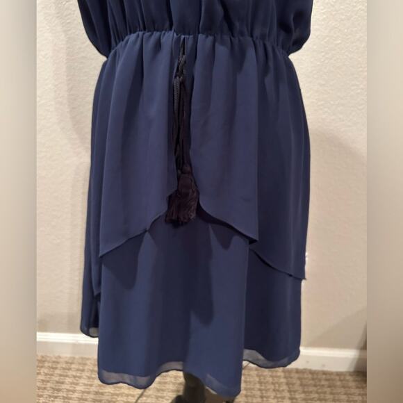 BCBG Generation Blue chiffon blue mini dress sz L - Picture 2 of 4
